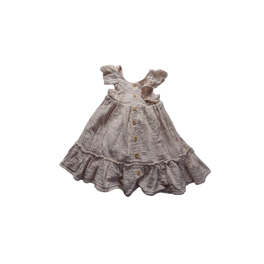 Rachel Ashwell Dress Girls 3T Pink Gauze Ruffle Hem Button Front Lined Sundress